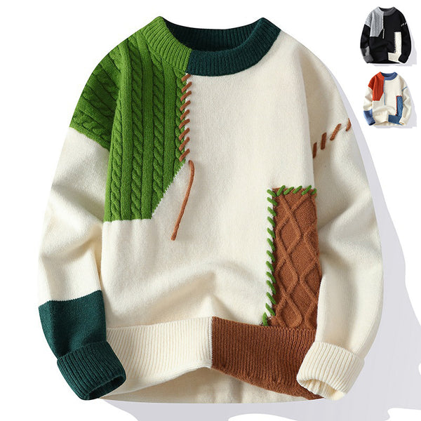 Long Sleeve Knitted Ins Colorblock Pullover